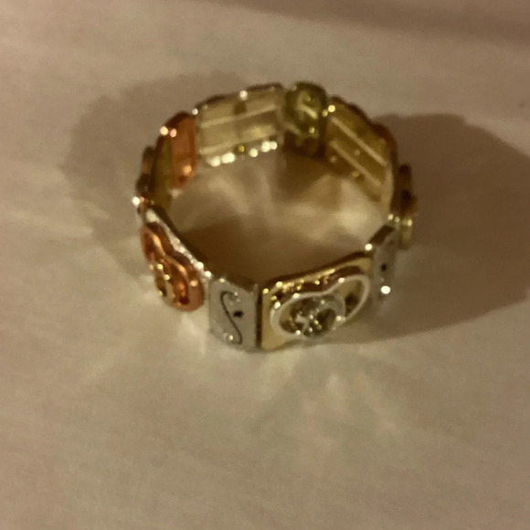 Silver, Rose and Gold Tone Stretch Bracelet - Picture 2 of 4